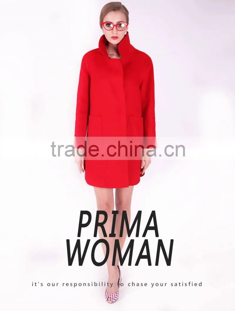 2016 New Design Spring Medium Length Women Slim Fit Wool Coat