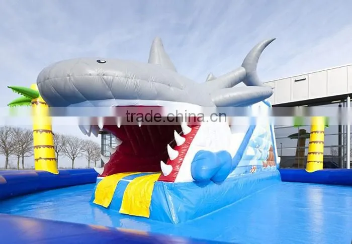 Outdoor commercial Inflatable water park swimming pool sharks inflatable for sale