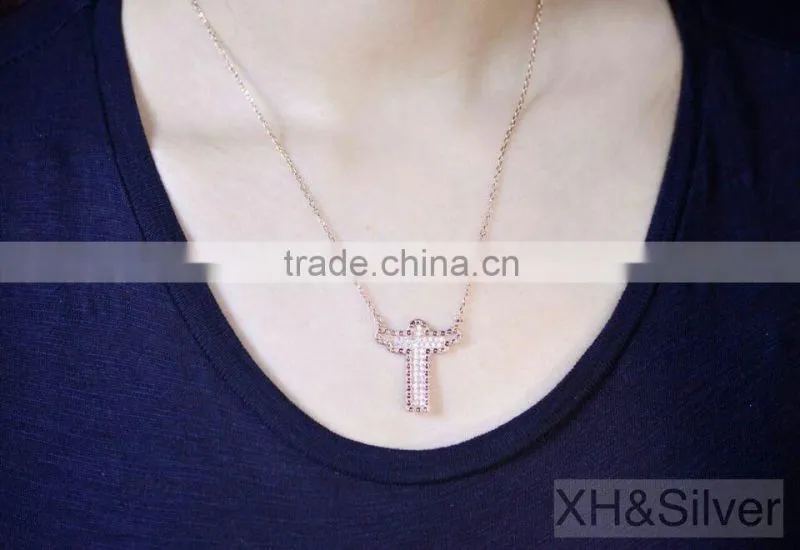 Shiny beauty wedding jewelry 925 silver cross pendant necklace