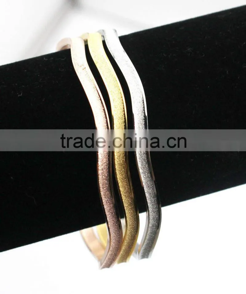 Wave Shaped Women Stainless Steel Sandblasted Bangle Bracelet