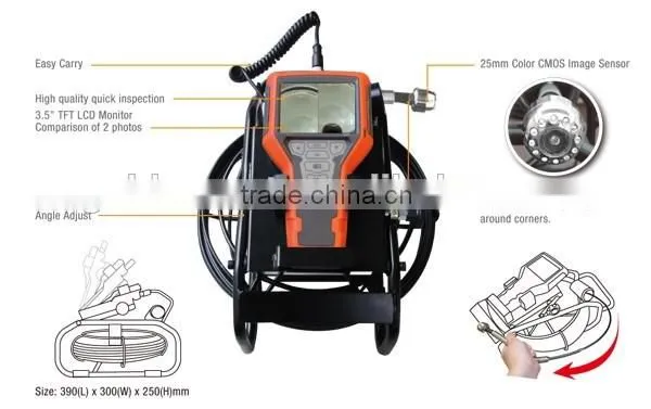 Video Pipe Line Inspection Camera with Fiberglass Cable 3.5'' LCD Taiwan Made