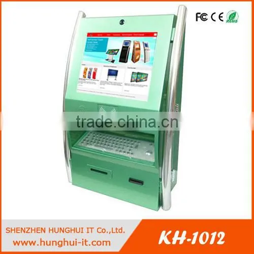 Wall mounted touch screen kiosk for store with cash acceptor and Barcode Reader