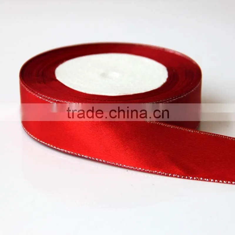 DIY Polyester single face satin ribbon with gold or silver edge