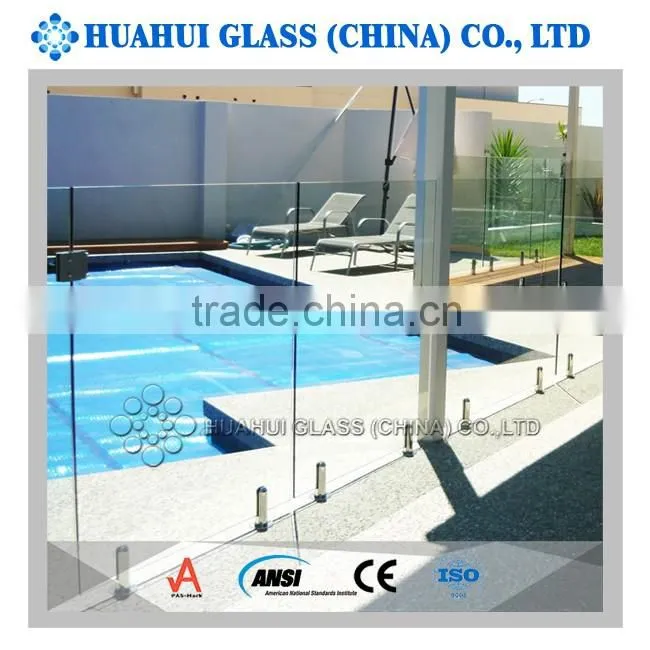 pool fencing tempered/toughened safety glass wall with ANSIZ97.1 AS/NZS 2208 certificated