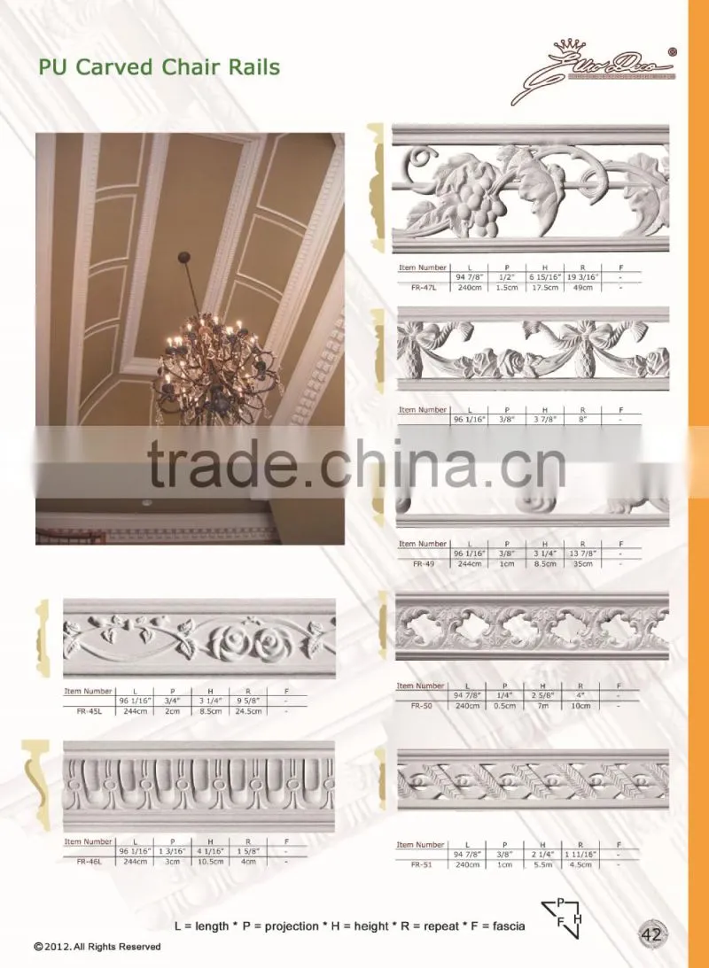 2015 High Quality Good price beautiful new modern luxury pu cornice Ceiling domes