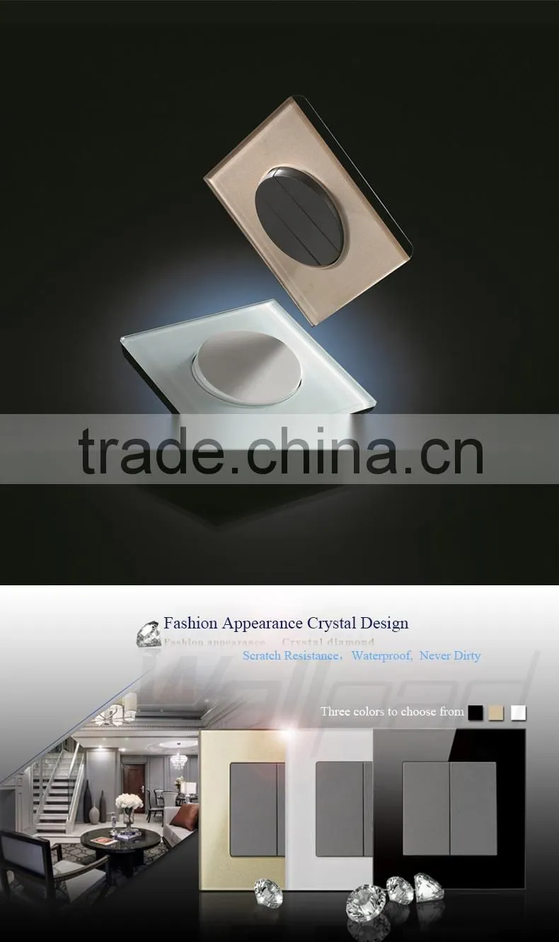Black Crystal Glass16A 110-250V 1 Gang intermediate Switch Push Button Swtich Light Wall Switch