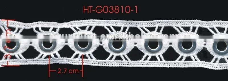 Silver Or Gold 10MM White Polyester Lace Metal Grommet Eyelet Trimming