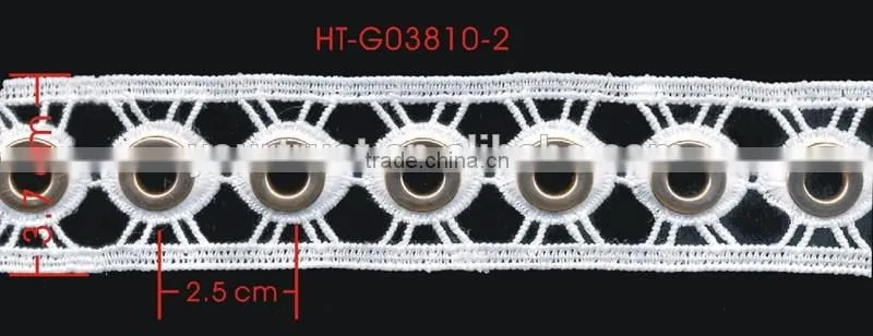Silver Or Gold 10MM White Polyester Lace Metal Grommet Eyelet Trimming