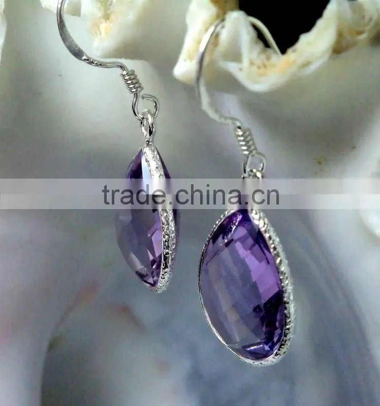 Amethyst Bezel Earrings, gemstone jewelry, silver jewelry