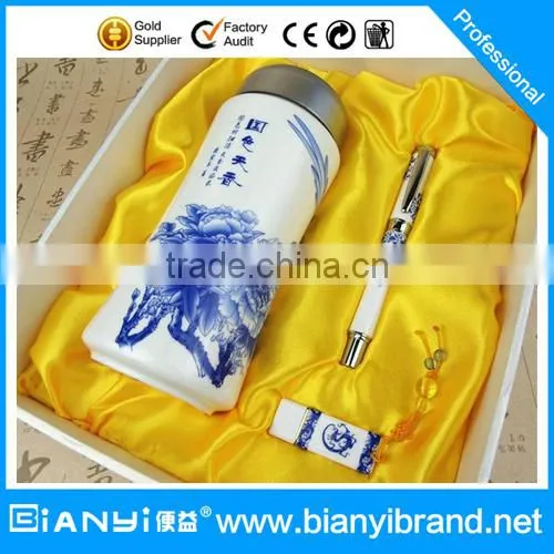 Hot selling vacuum cup,4GB USB Flash driver and pen gift set