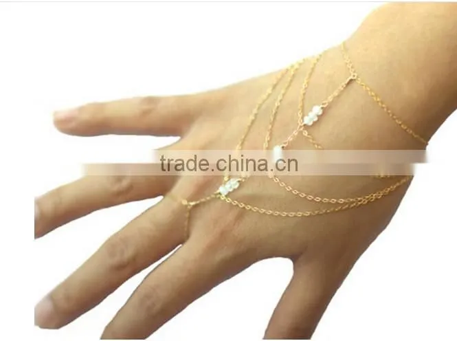 Luxury Slave Chain Link Interweave Finger Ring Hand Harness Bracelet Jewelry