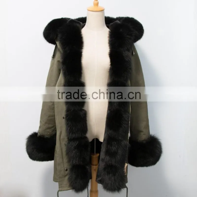 parka Jacket with fox fur hood collar and faux fur lining
