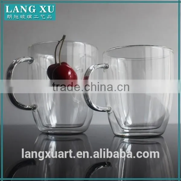 clear drinkware double wall glass tea cup with handle