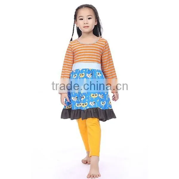 fall boutique remake fashion beautiful lovely stripes ruffle top and yellow pant children clothes wholesale
