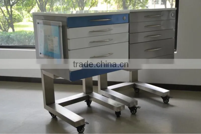 Stainless steel dental trolley with 3 drawers