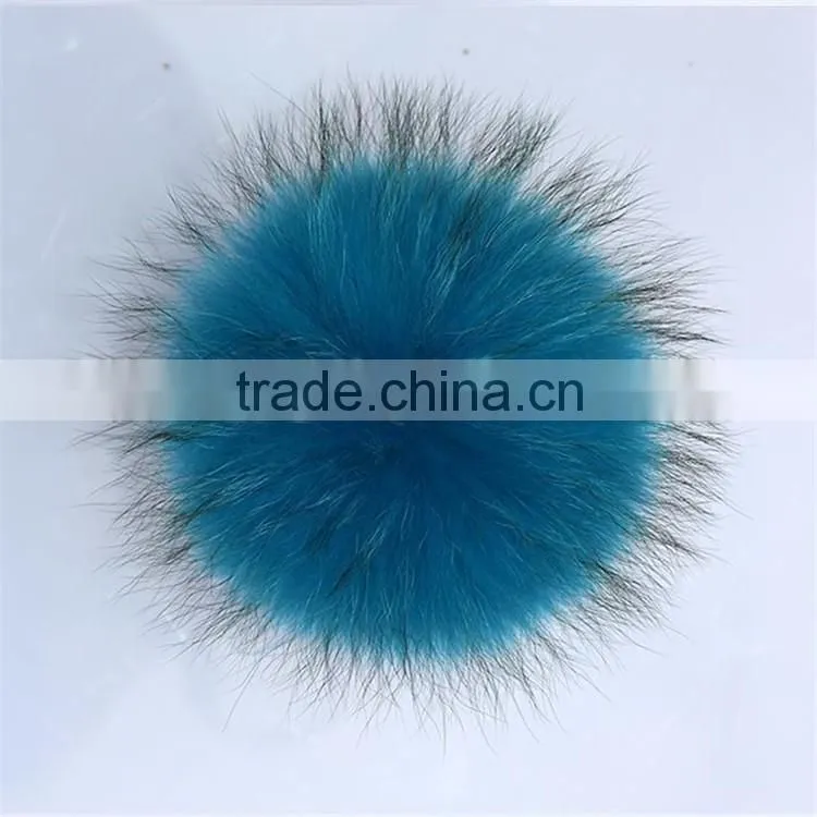 Wholesale Genuine Round Cute 15cm Colorful Raccoon Fur Ball for Beanie Hats