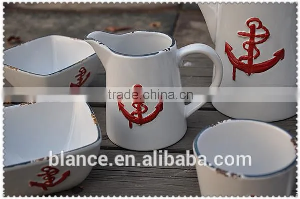 ceramic relief anchor shape milk jar