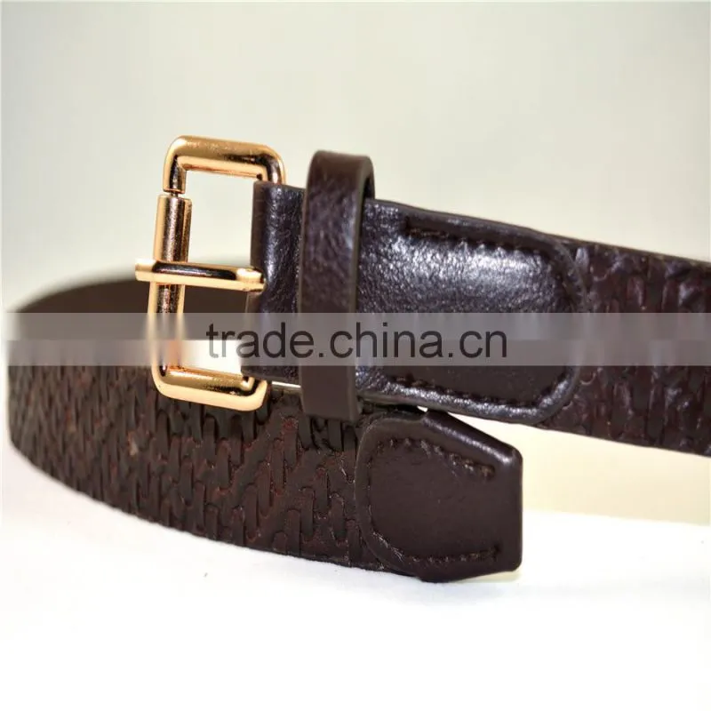 fashion PU fake leather with Grid lines pattern and pin buckle belt