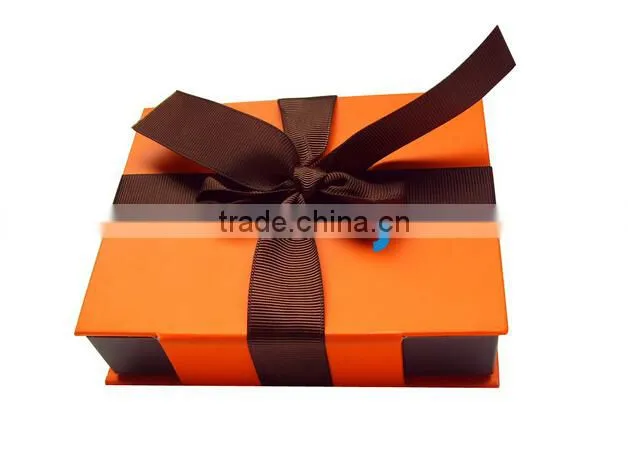 Luxury chocolate gift packaging box with satin ribbon custom design