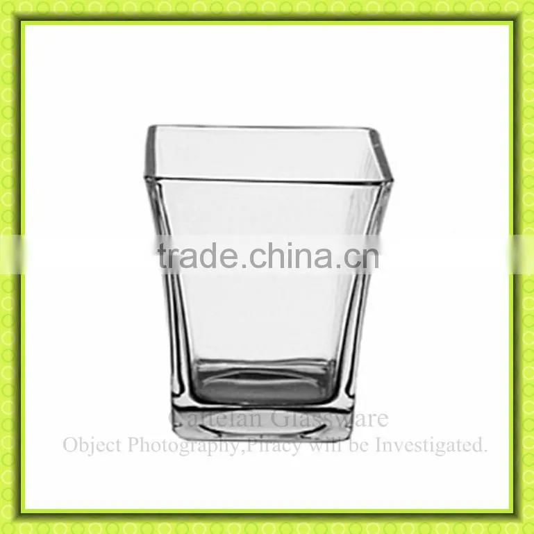 Square cheap clear glass flower vases with big mouth for table decoration