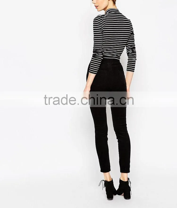 Top quality pants high waist spandex strech woman slim long black jeans