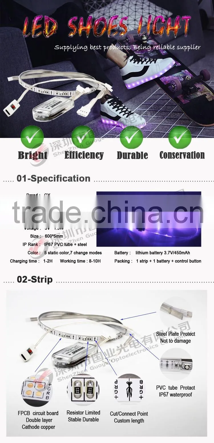 led light shoes with RGB color shoe laces string lights