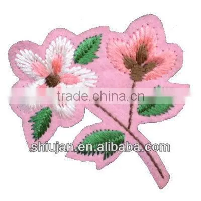 Sew on pink flower embroidery patch / garment accessory
