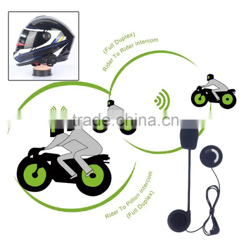 2016 new! 2 pcs waterproof motorcycle bluetooth intercom interphone headset for moto helmet intercommunicador with FM function