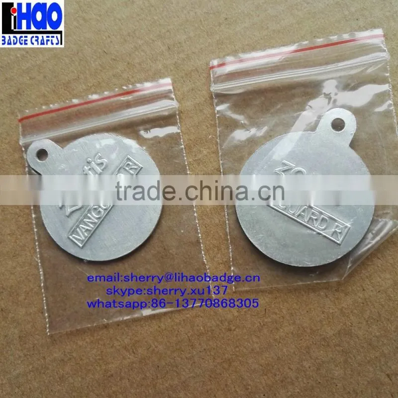 Cheap custom engrave aluminum badge medal,double size embossed aluminum metal tag