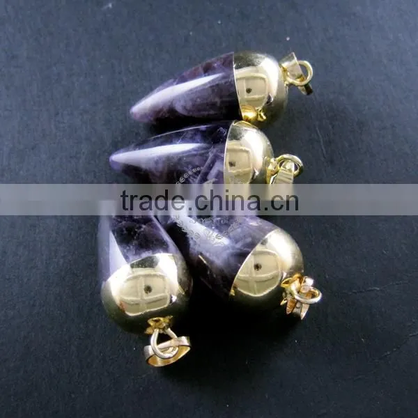 15x30mm water drop shape gold plated purple amethyst power stone pendant charm DIY supplies 1850207