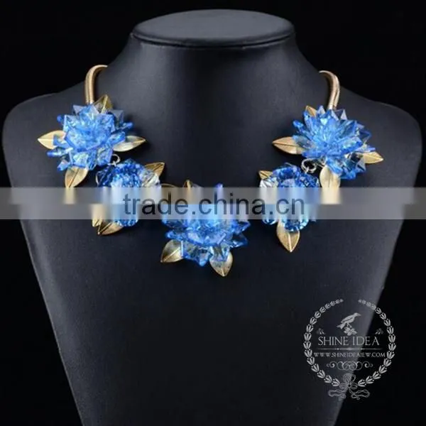 high quality crystal flower chunky statement necklace tin alloy fashion women pendant necklace 6390074
