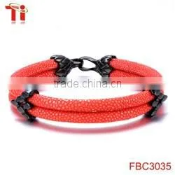 stainless steel geniune leather bracelet pokemon go bracelet