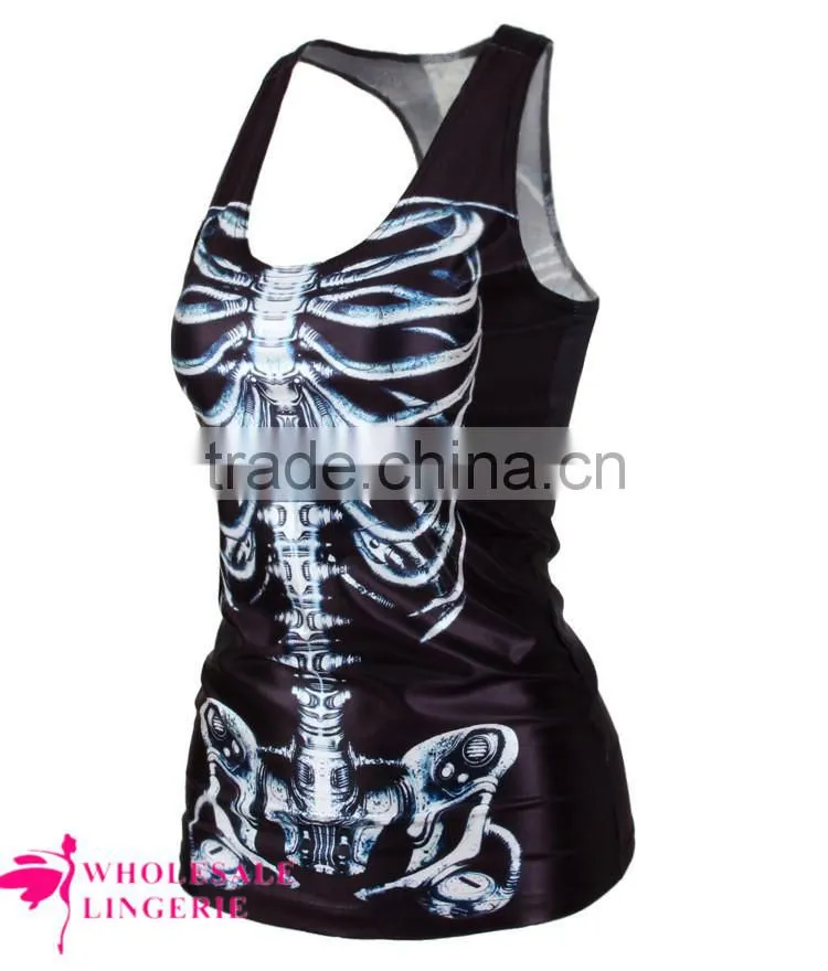 High quality milk silk underwaist tank top women Bones/X Ray/Skeleton Black Summer Tank Top BX006