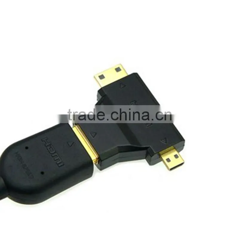 3 in 1 Micro HDMI Male & Mini HDMI Male to HDMI 1.4 Female 90 Degree COMBO Adapter HDMI Male Connector