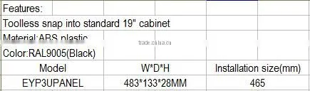 19 inch 3U Tooless mounting network cabinet plastic blank panel