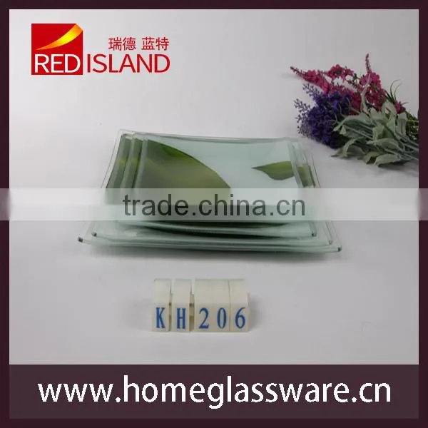 square tempered glass plate with leaf pattern