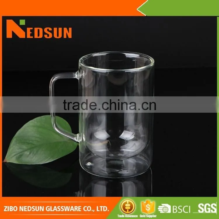 Wholesale double wall glass mug with handle