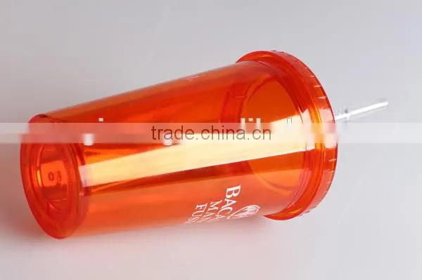 Double wall plastic red tumbler with straw lid 16oz