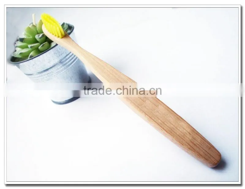 Popular simple design yellow bristle bamboo toothbrush for children