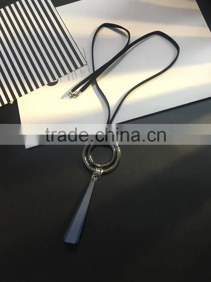 silver double hoops geometric rubber pendant necklace suede velvet leather necklace geometric long sweater necklace