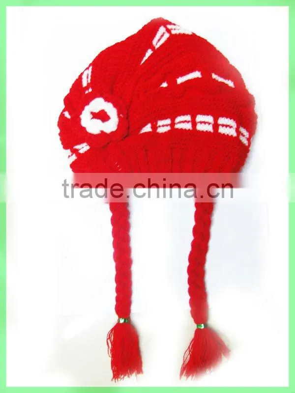 2012 fashion children winter kintted wool hat with pigtail