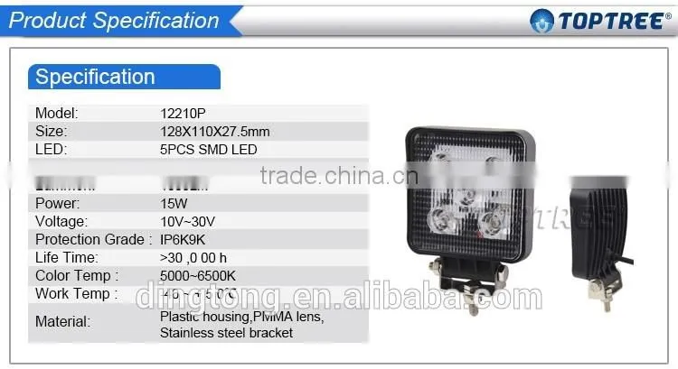Slim led tractor work lights 15w waterproof led worklamp 10-30v auxiliary light