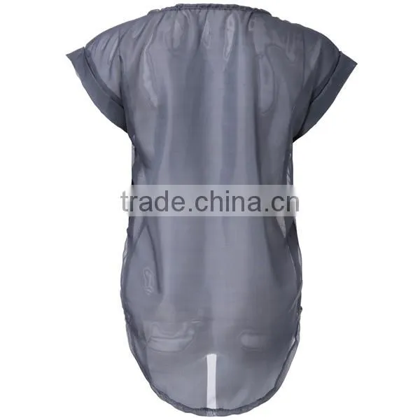 2015 New Summer Fashion Women Clothes V-Neck Patchwork Casual Tops Loose Casual Chiffon T Shirt Blouse Plus Size