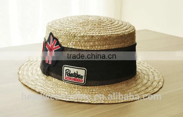 Summer Fashion Custom Union Jack Flag Embroidery Straw Bowler Hats China Factory