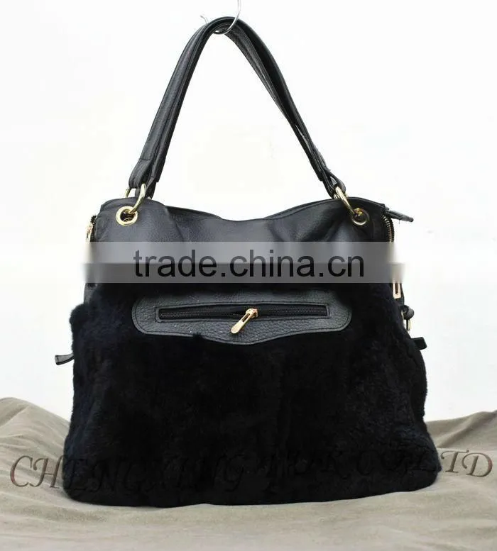 CX-H-50 Genuine Rex Rabbit Fur Women's Handbags With Leather Belt