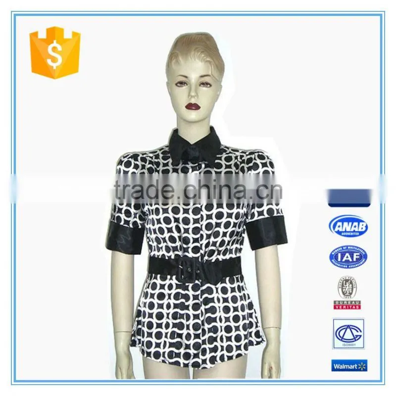 2016 Fashion Circle Printed Satin Women's Blouse
