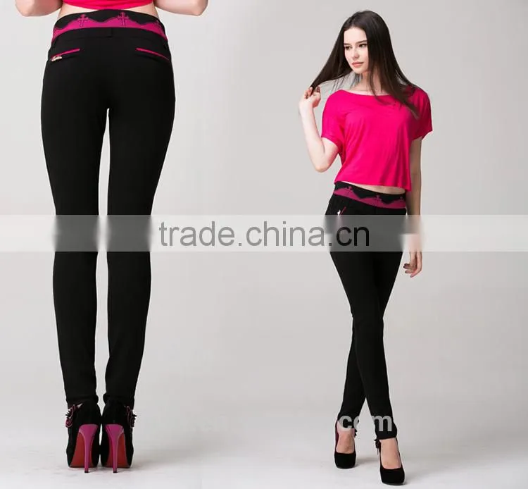 black high waist embroideried female trousers with side pockets