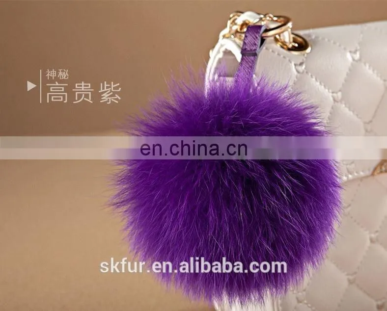 Factory wholesale high quality fox fur pom pom keychain/fox fur pompon keychain