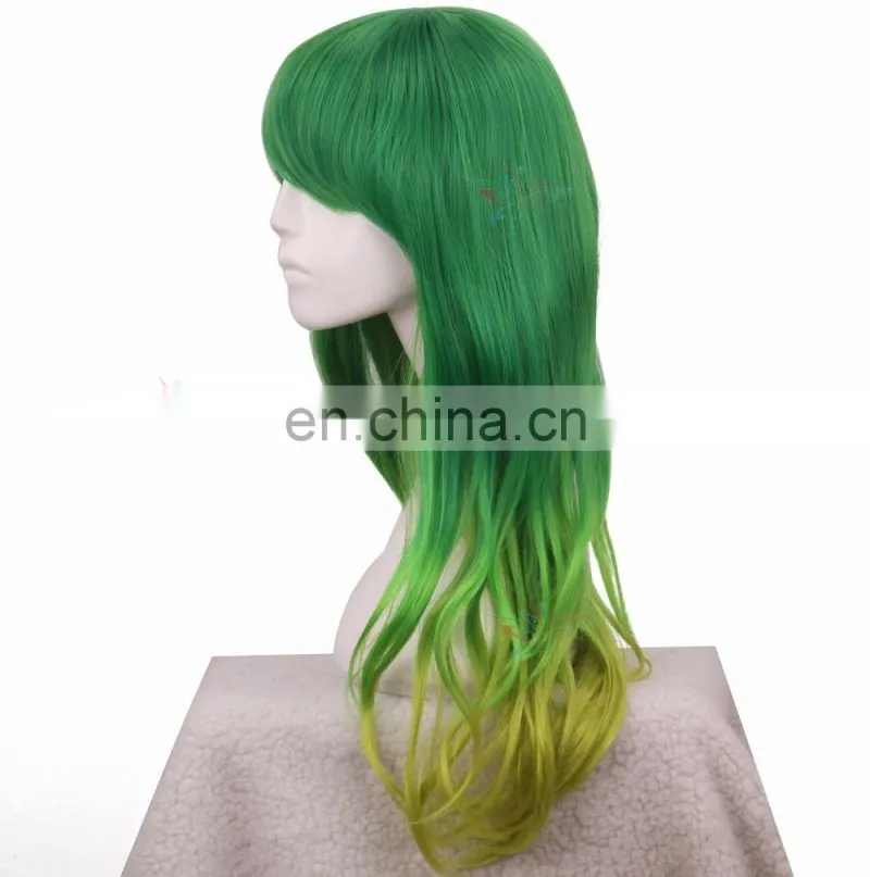 Styler Brand cheap curly half wig synthetic cosplay long dark green custom cosplay wigs