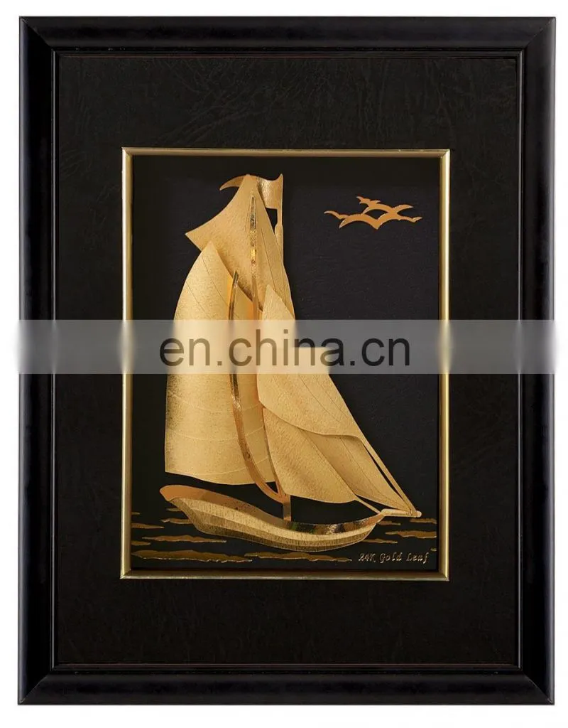 Ship Design Gold Frame Pure Handmade 24k Gold Foil Chinese Arts Directly Factory Supply